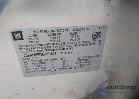 2014 GMC Terrain Sle-2 z USA, uszkodzony, nr VIN 2GKALREK3E6181334